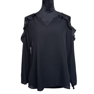 Blooming Jelly Casual Black Chiffon V Neck Blouse With Tie Sleeves Women's Sz S